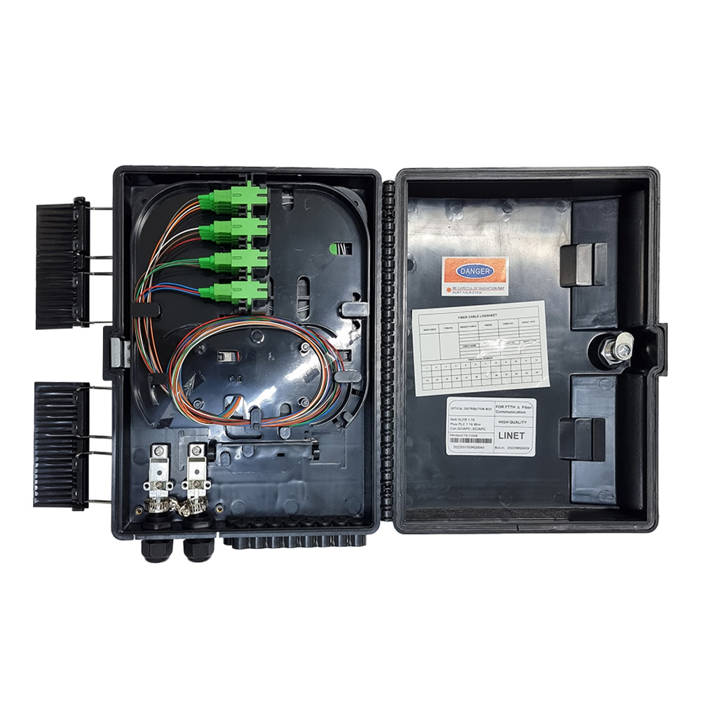 LINET CAJA DE DISTRIBUCION PARA FIBRA OPTICA, 16 HILOS, NEGRA, VACÍA